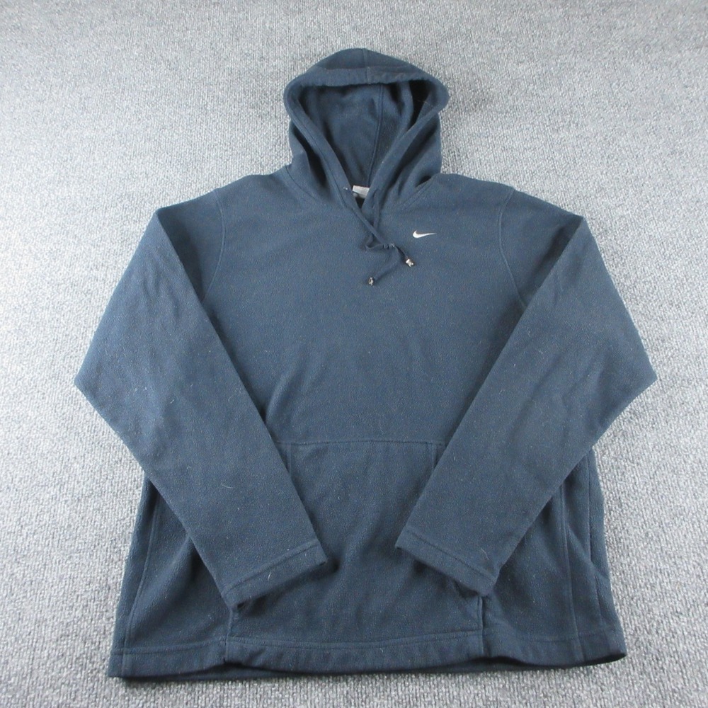 Nike Hoodie Adult M Blue Pullover Fleece Pockets Swoosh Logo Gray Tag Y2K‎ Mens